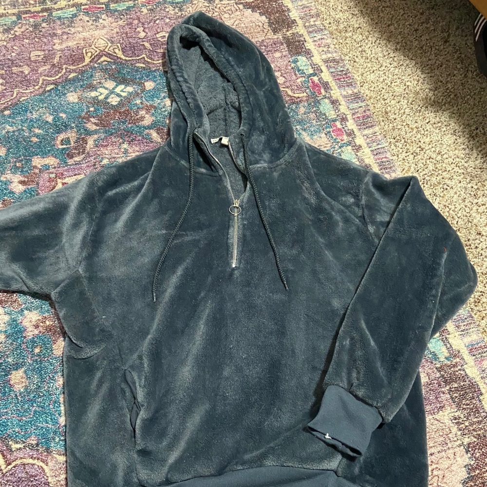 Fuzzy blue quarter zip hoodie